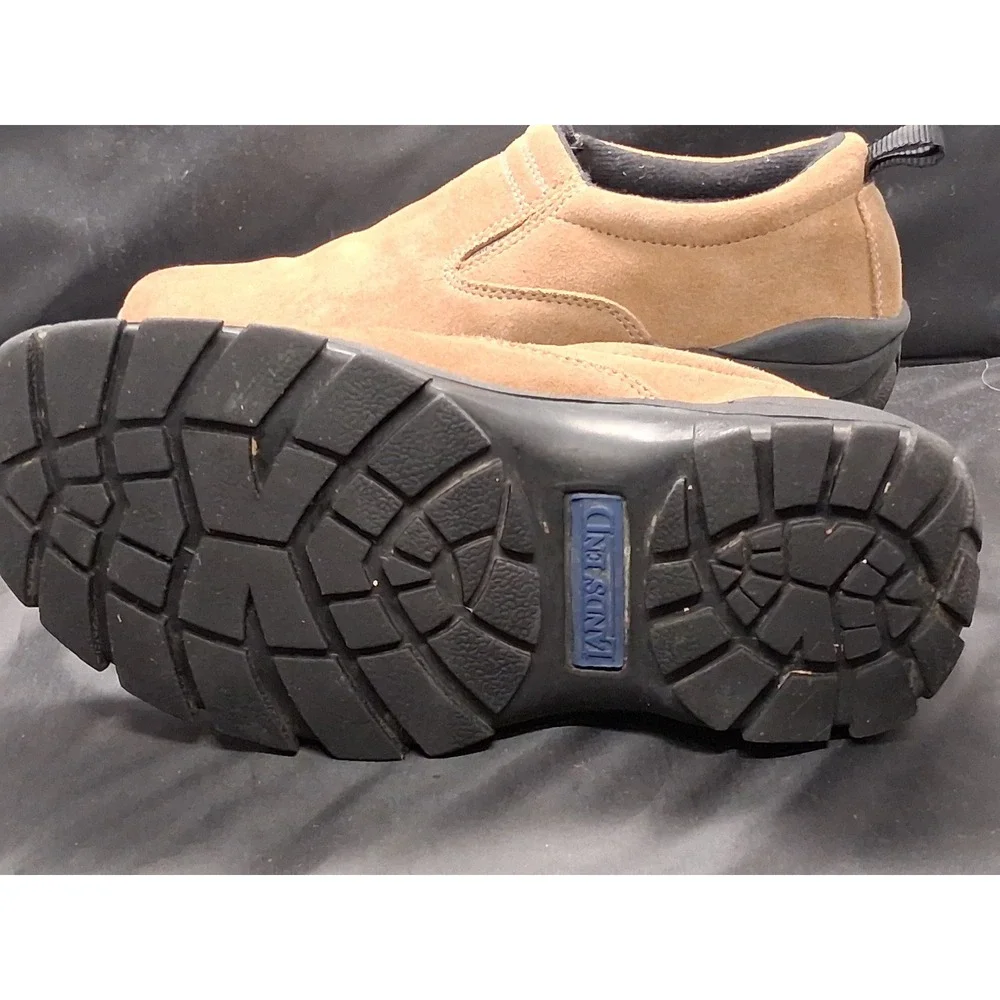 Lands End Womens Tan Suede Slip On Loafers Lug Sole Walking Shoes Size 5HB